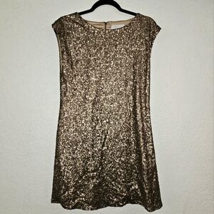 MM Couture by MISS ME Rose gold sequin shift Lined dress Size Small Cap Sleeve